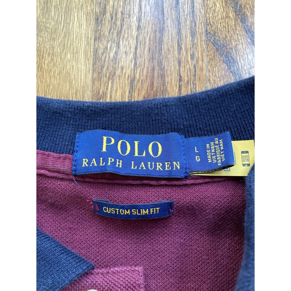 Polo Ralph Lauren Polo Shirt Men Large Slim Fit Burgundy Plum Big Pony Preppy - Picture 5 of 9